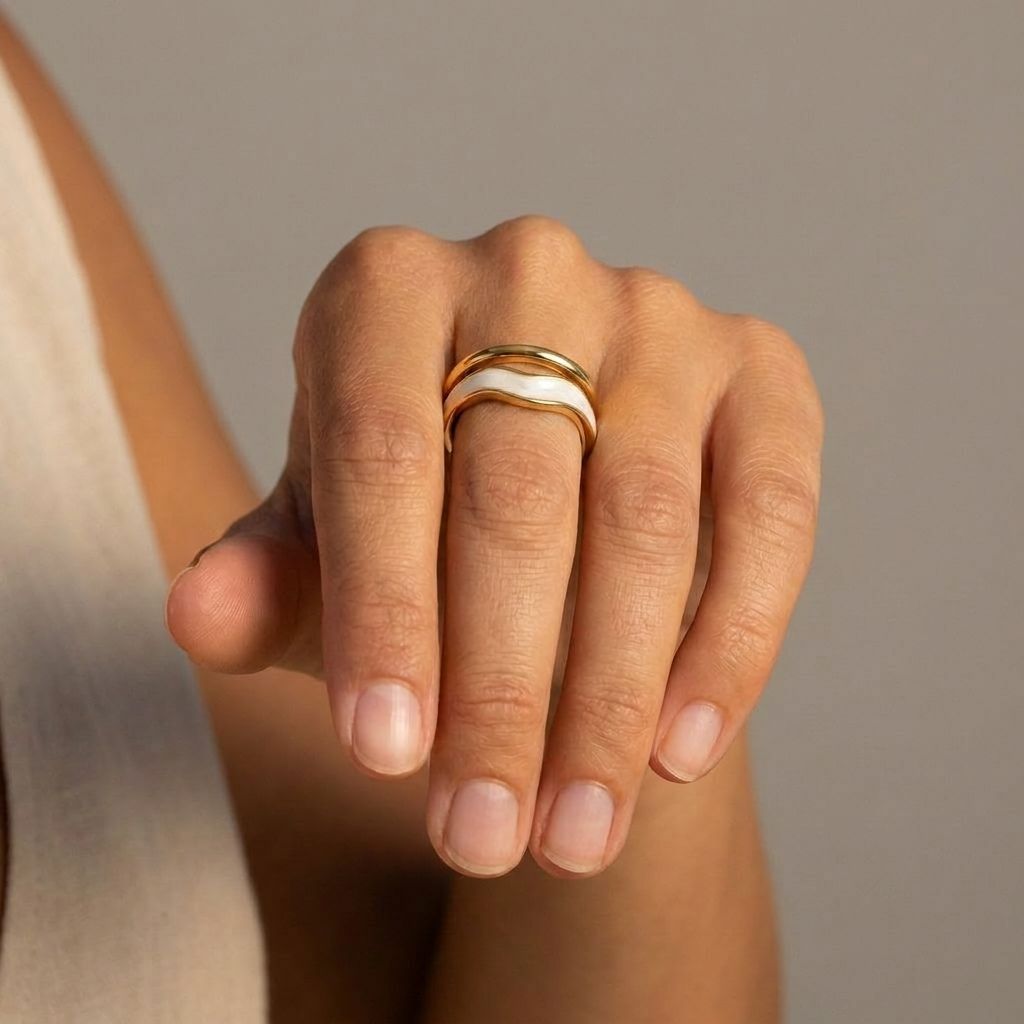 Enamel Accent Gold Open Ring