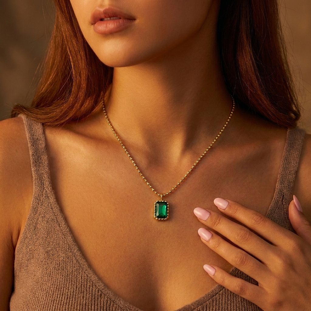 Emerald Zircon Solitaire Necklace