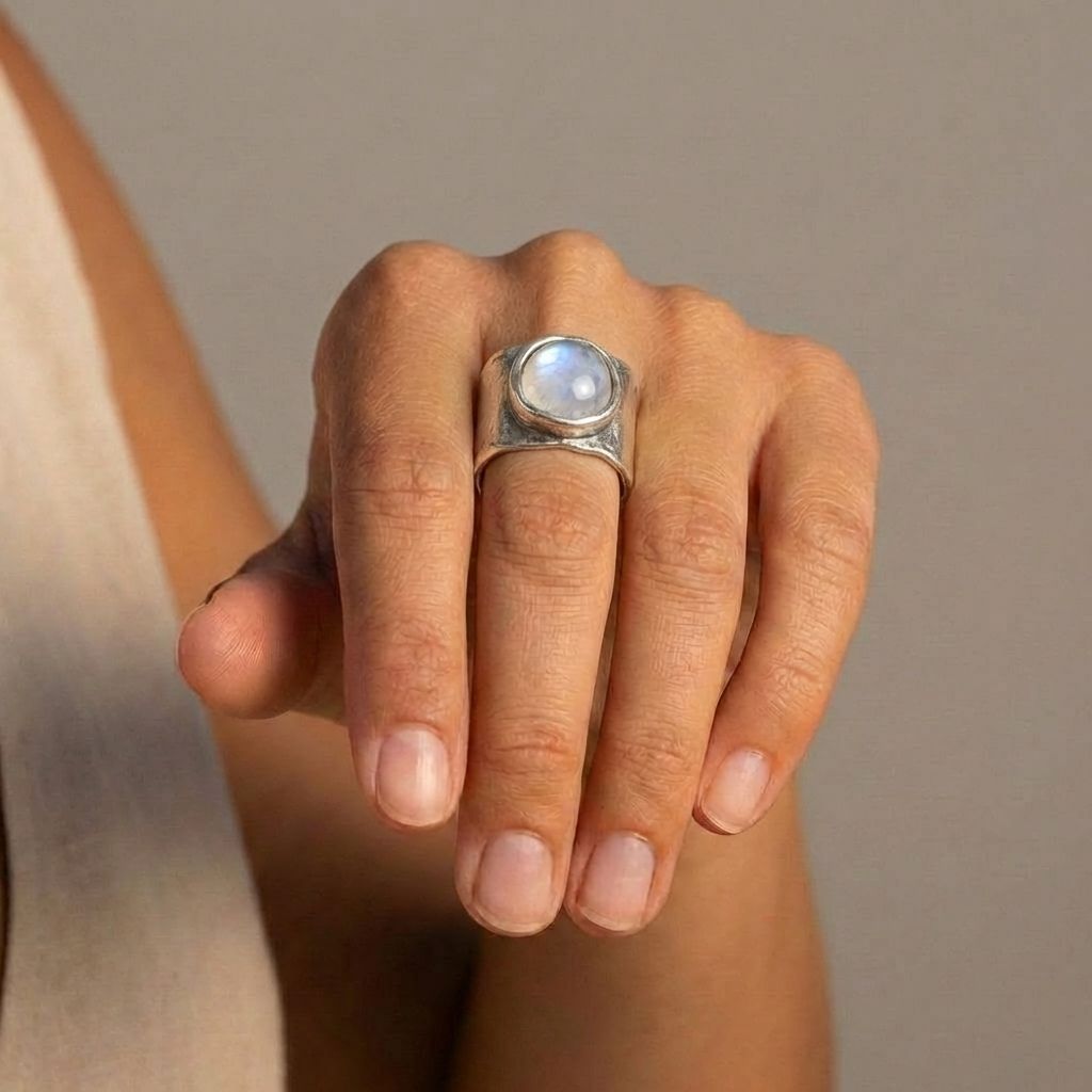 Moonstone Wide Band Ring