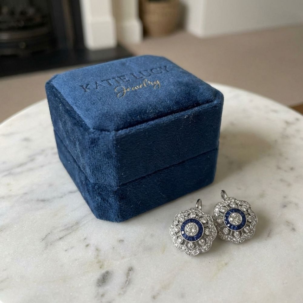 Vintage Mandala Blue Zirconia Earrings