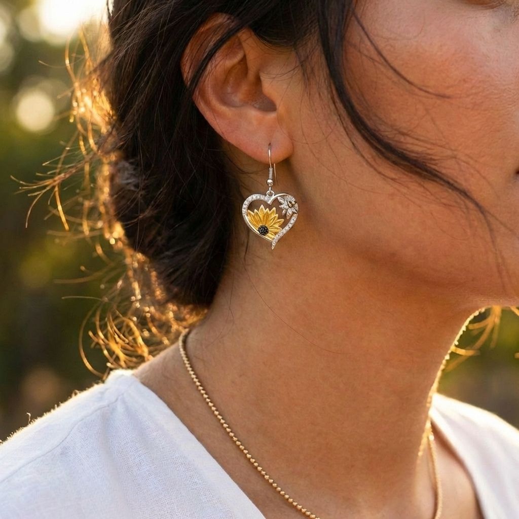 Sunflower Heart Dangle Earrings