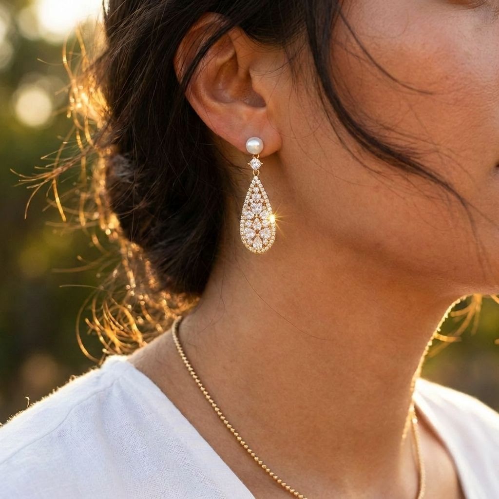 Pearl Crystal Teardrop Earrings