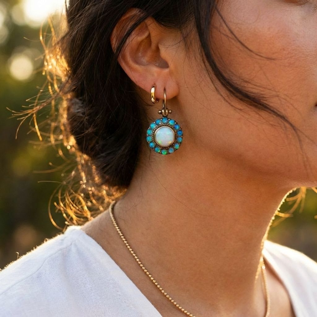 Opal Halo Drop Earrings