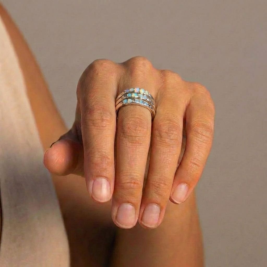 Opal Silver Stack Ring
