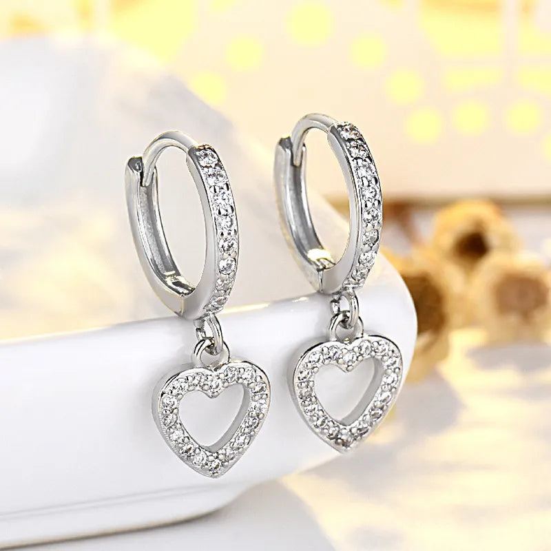 Vintage Sterling Silver Inlaid Heart Clip Earrings