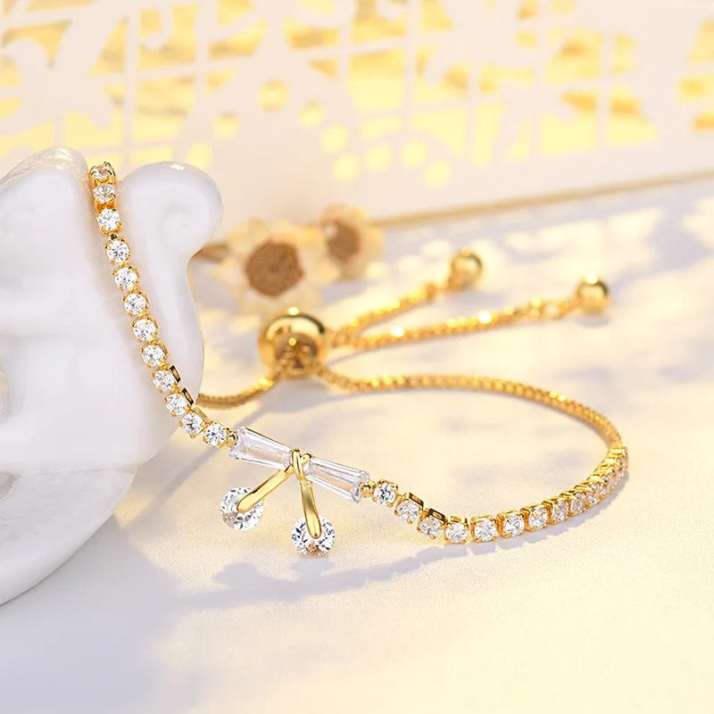 Vintage Gold Sparkling Crystal Bow Adjustable Bracelet-Lydieannejewelry