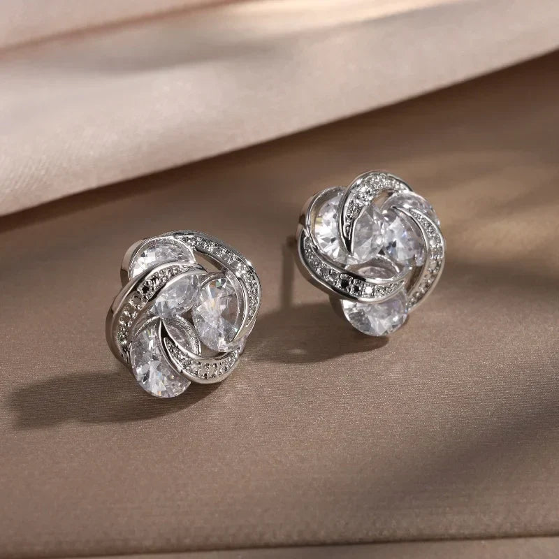 Silver Intertwined Sparkle Stud Earrings-Lydieannejewelry