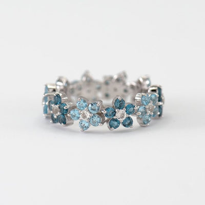 Vintage Blue Daisy Silver Ring-Lydieannejewelry