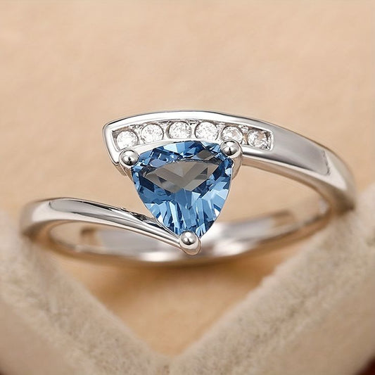 Vintage Elegant Blue Crystal Silver Ring-Lydieannejewelry