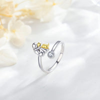 925 Sterling Silver Dog Ring wit Zirconia – Adjustable & Handmade