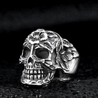 Vintage Floral Skull Ring