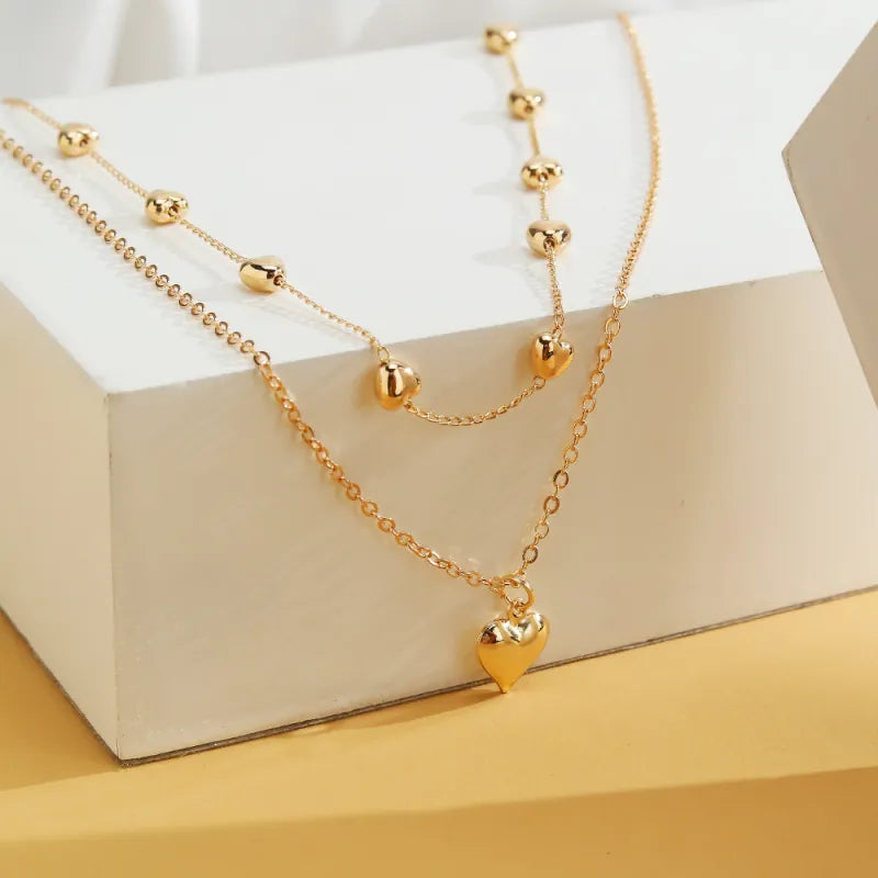 Vintage Double Heart Pendant Necklace
