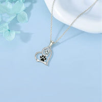 Handcrafted Dog Paw Print and Bone Necklace with Zirconia