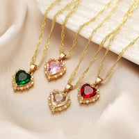 Gold Heart Pendant Necklace with Colorful Rhinestones