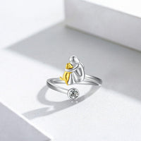 925 Sterling Silver Dog Ring wit Zirconia – Adjustable & Handmade