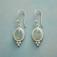 Vintage Green Inlaid Stone Silvered Earrings