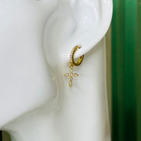 Dainty Cross Huggie Hoop Earrings-Lydieannejewelry