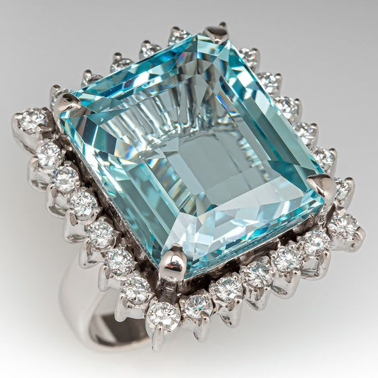 Vintage Blue Cubic Zirconia Glass Silver Ring-Lydieannejewelry