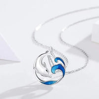 Vintage Dolphin Ocean Wave Round Necklace