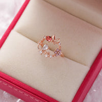 Adjustable Zirconia and Red Stone Ring in Gold