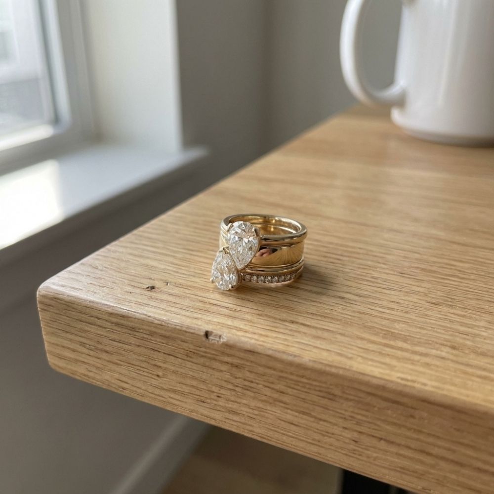 Vintage Double Zirconia Drop Ring