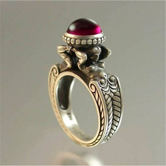 Vintage Inlaid Red Stone Ring-Lydieannejewelry