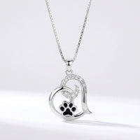 Cat Dog Paw Print Heart Necklace