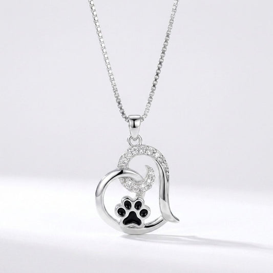 Cat Dog Paw Print Heart Necklace