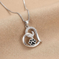 Cat Dog Paw Print Heart Necklace