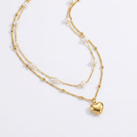 Double Strand Freshwater Pearl & Heart Necklace