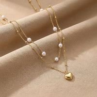 Double Strand Freshwater Pearl & Heart Necklace
