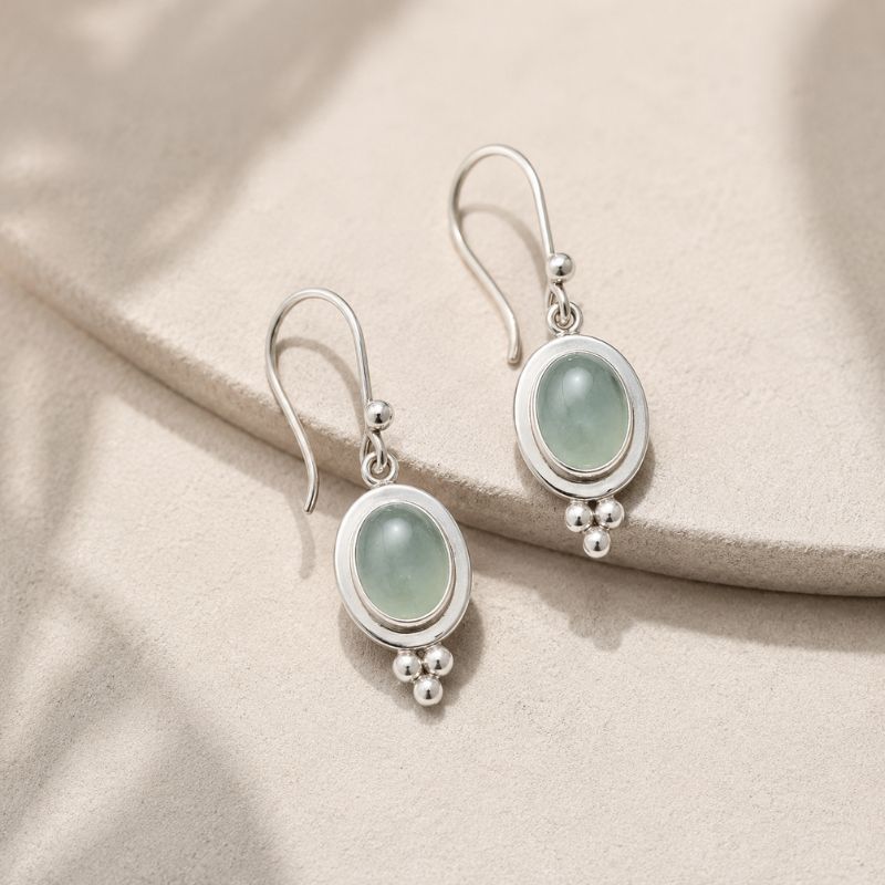 Vintage Green Inlaid Stone Silvered Earrings