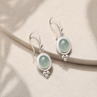 Vintage Green Inlaid Stone Silvered Earrings