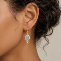 Vintage Green Inlaid Stone Silvered Earrings