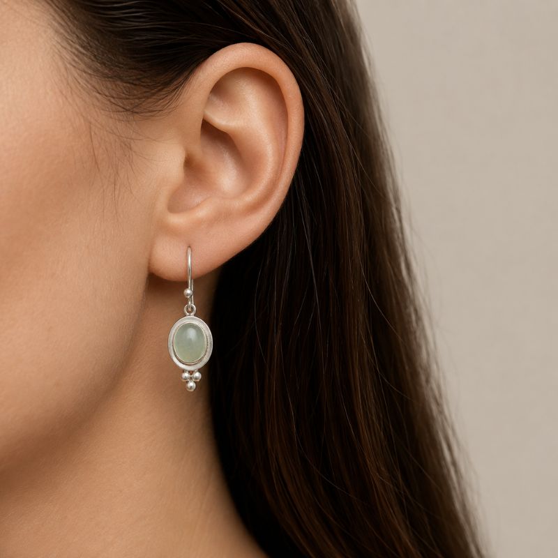 Vintage Green Inlaid Stone Silvered Earrings