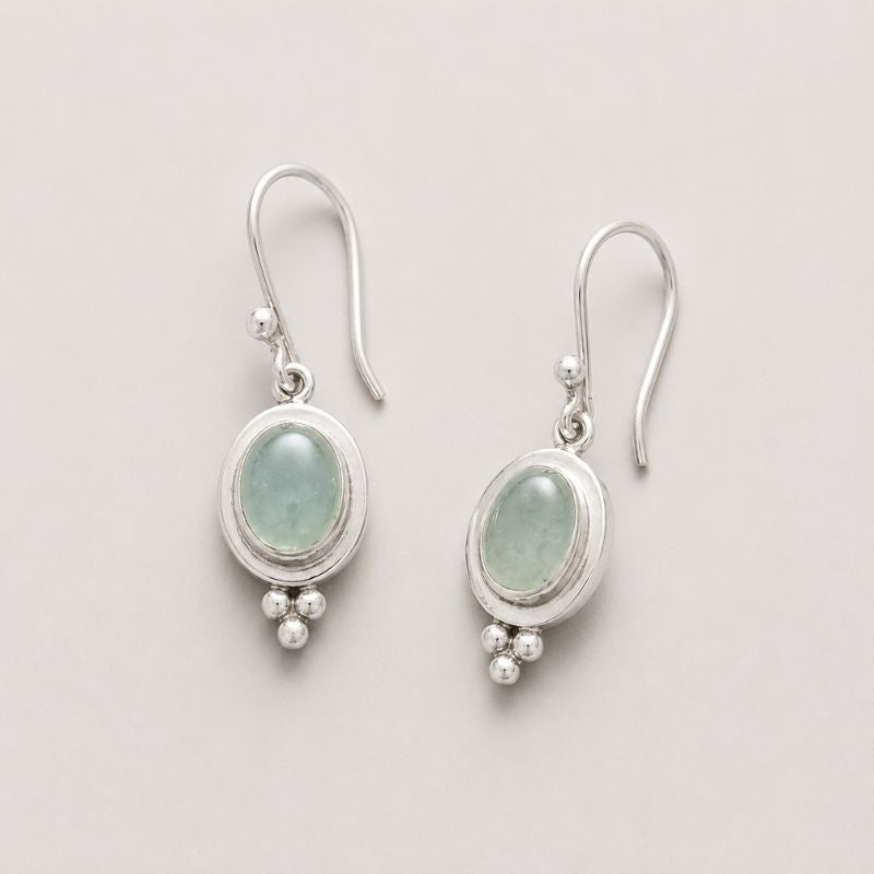 Vintage Green Inlaid Stone Silvered Earrings
