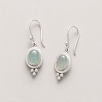 Vintage Green Inlaid Stone Silvered Earrings