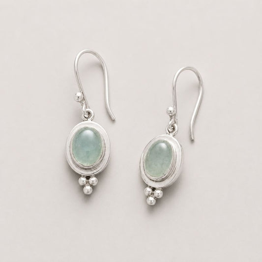 Vintage Green Inlaid Stone Silvered Earrings