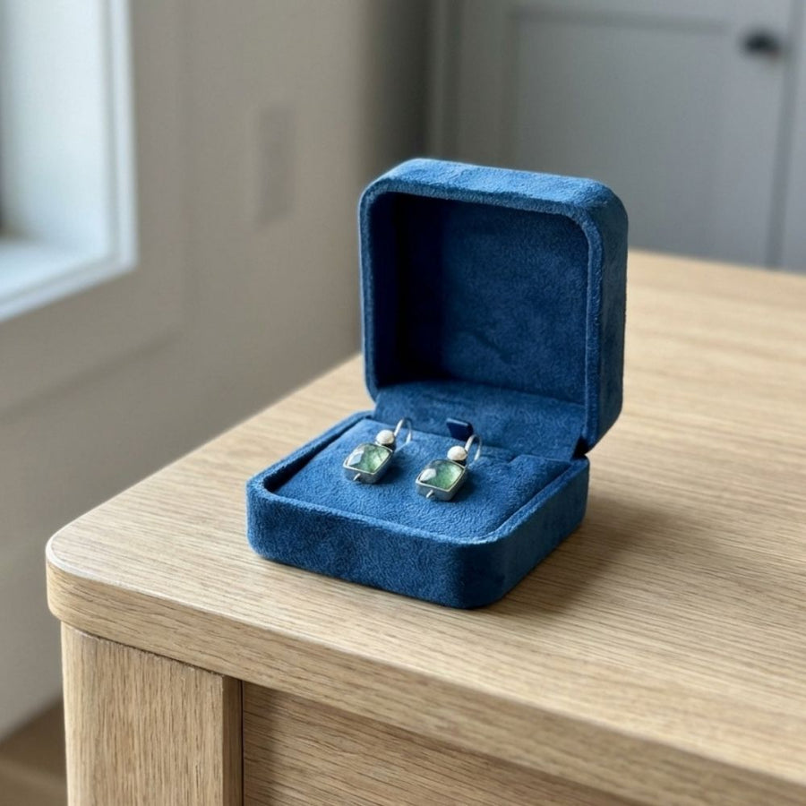 Vintage Green Stone Inlaid Pearl Earrings