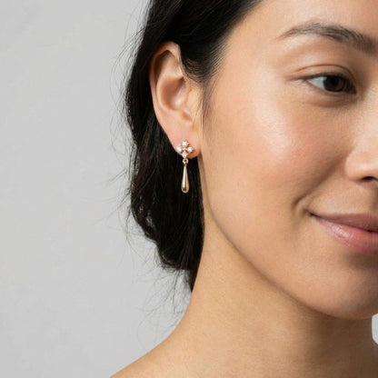 Crystal Trio Gold Drop Earrings