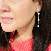 Three Wishes Pearl Dangle Earrings-Lydieannejewelry