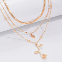 Rose and Moon Gold Pendant Necklace