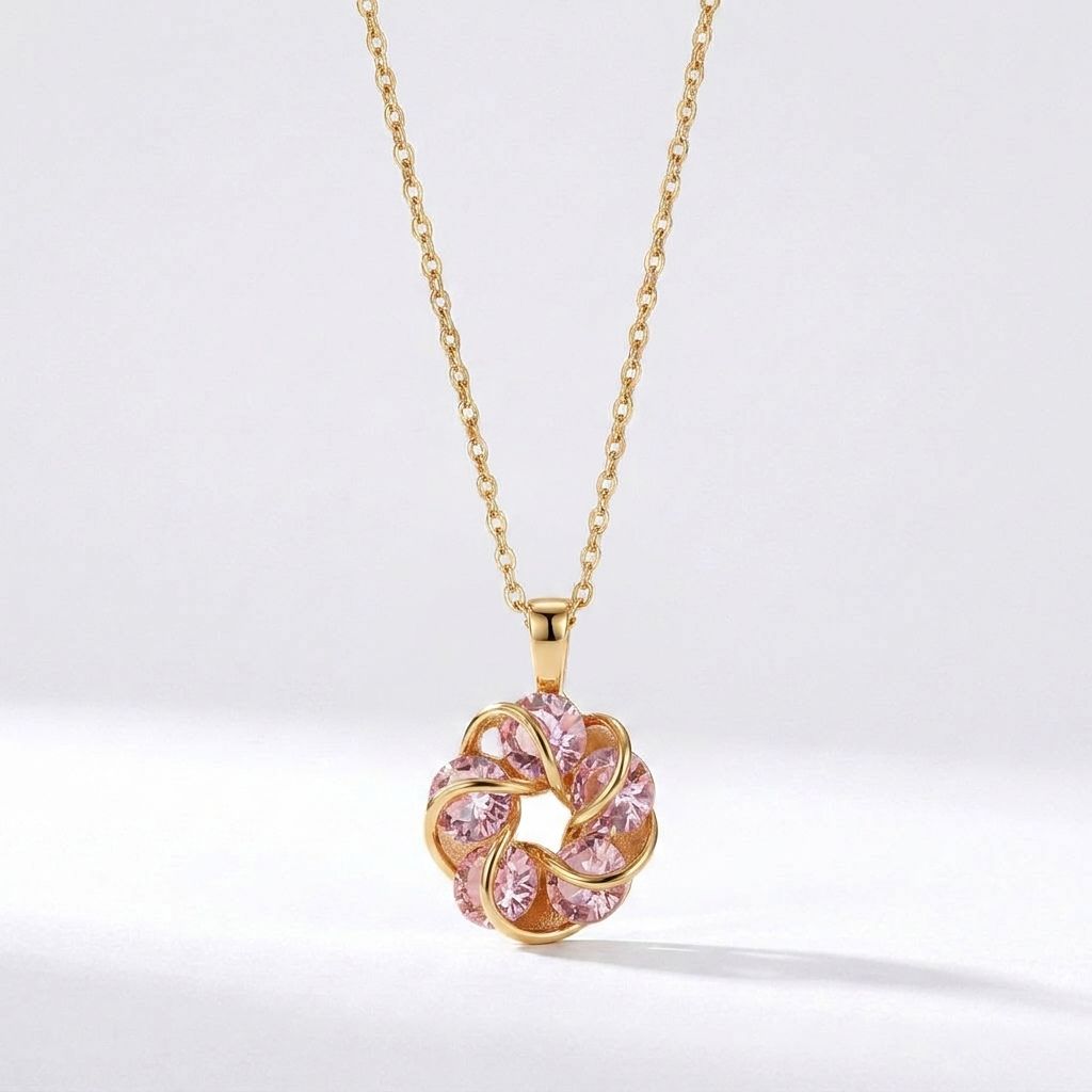 Gold Diamond Studded Titanium Steel Necklace