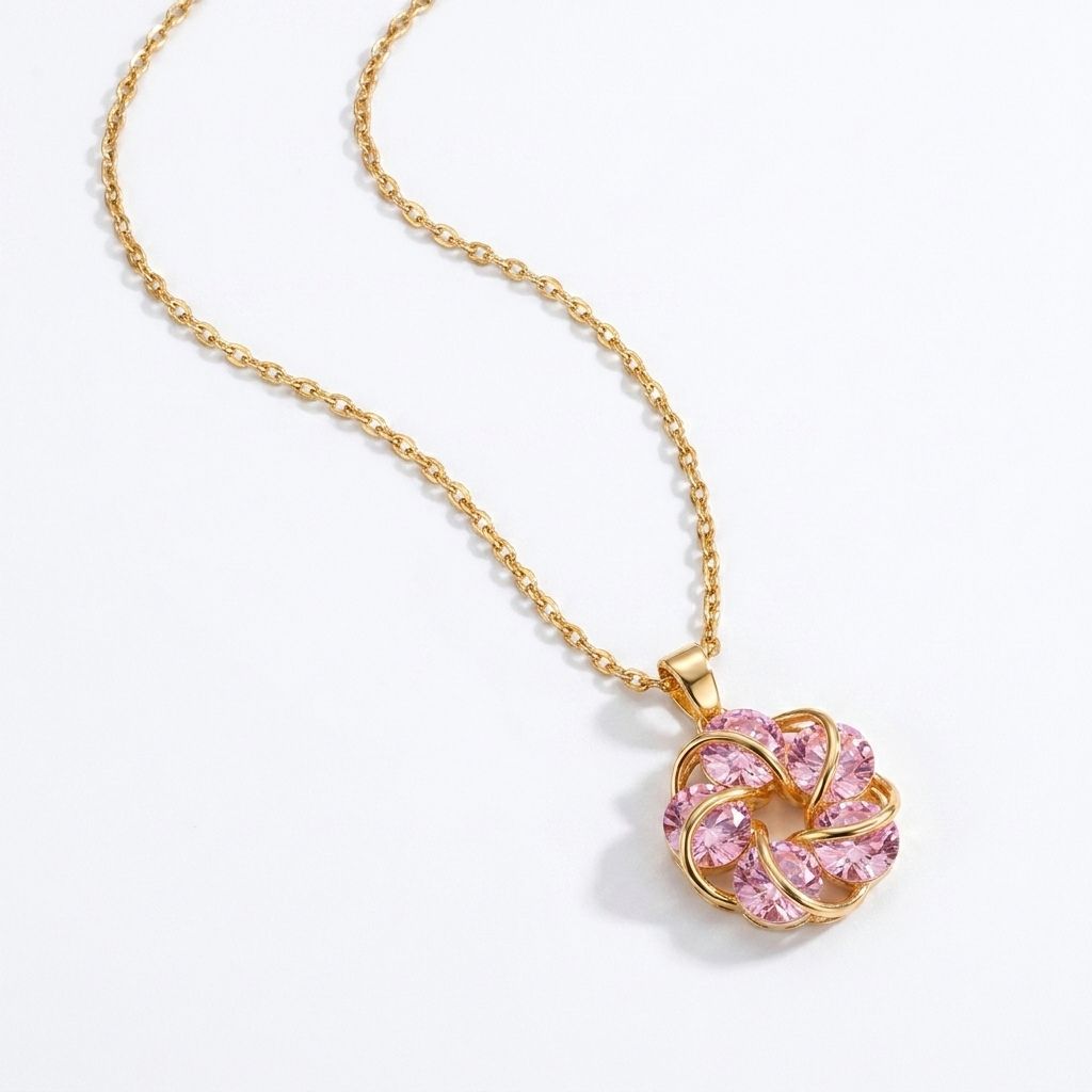 Gold Diamond Studded Titanium Steel Necklace