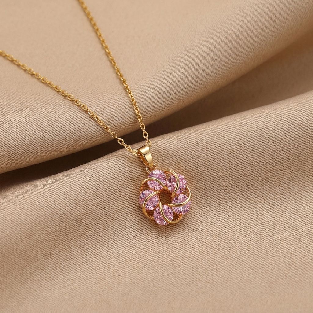 Gold Diamond Studded Titanium Steel Necklace