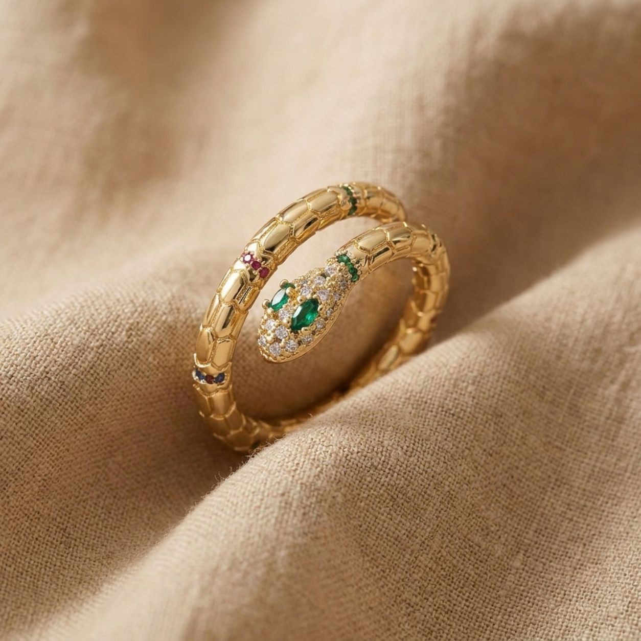 Gold Snake Zircon Ring for Women