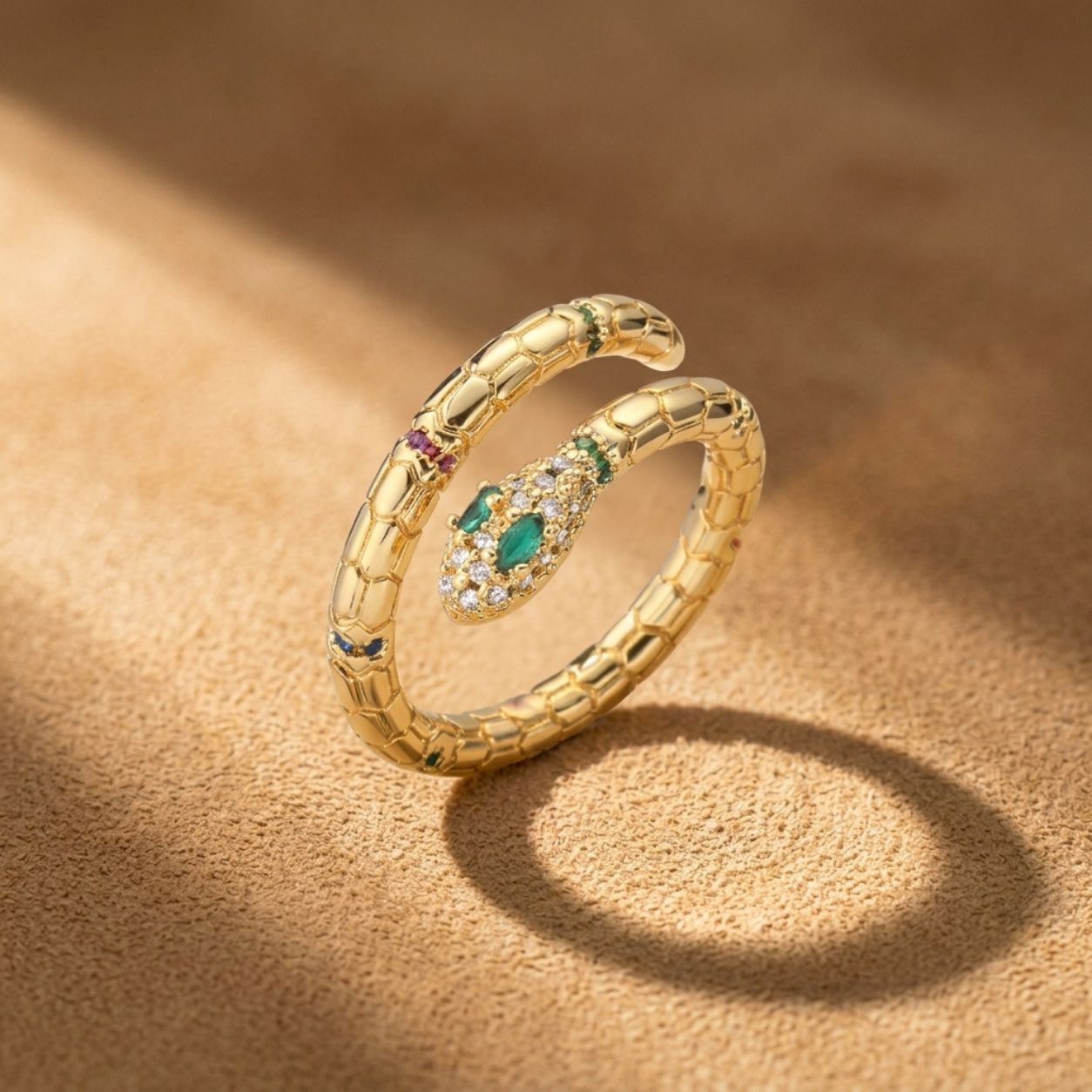 Gold Snake Zircon Ring for Women