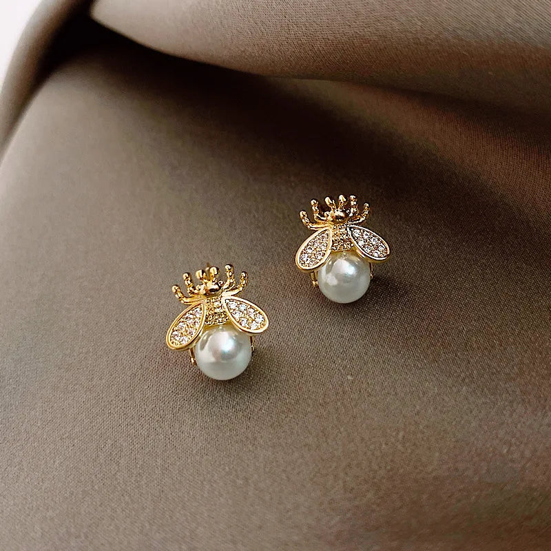 Honey Bee Pearl Stud Earrings