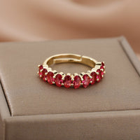 Adjustable Red Zirconia Ring in Gold