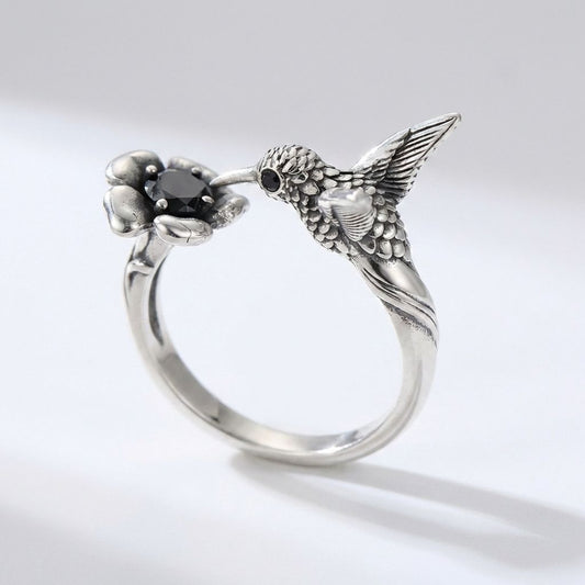 Hummingbird Flower Open Ring
